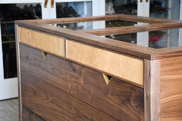 Leather, Brass and Walnut Drawer Unit